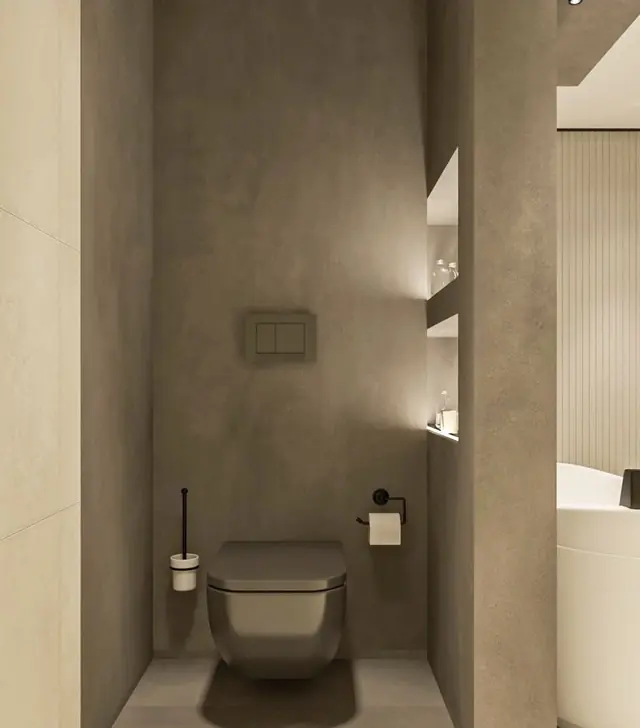 WC avec enduit décoratif effet béton ciré